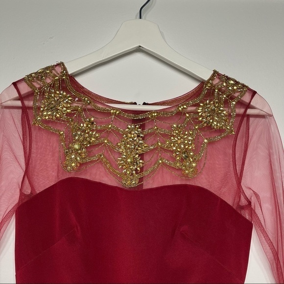 Marchesa notte dress vintage burgundy embellished cocktail evening size 0 - Picture 4 of 12
